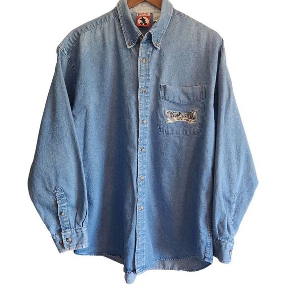 Disney World Vintage Mickey. INC Men's Denim Button Front Shirt Size Large - Picture 1 of 4